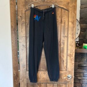Aviator Nation Black Track Pants with Blue and Red Logo